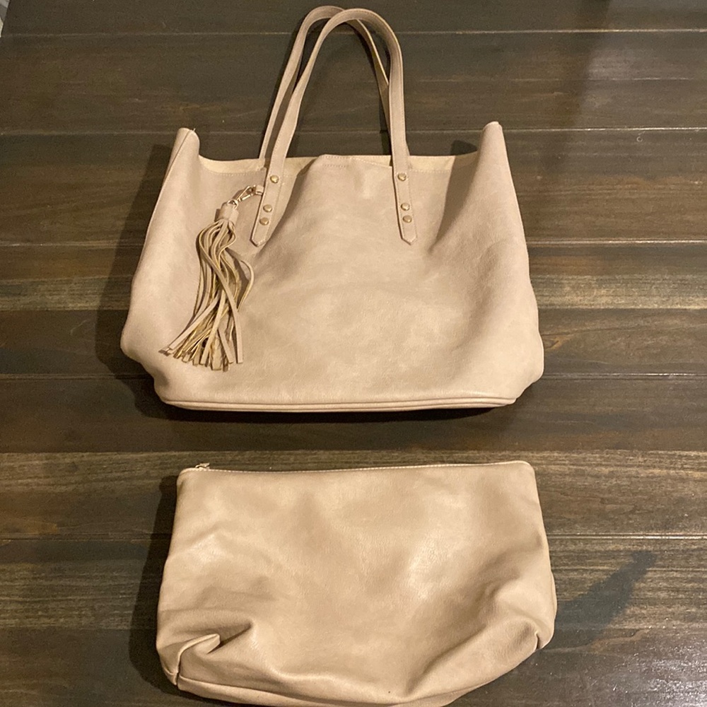 Womens Beige Tote/Purse with Insert